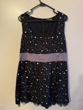Sourpuss Skulls Printed on Sleeveless Mini Dress with Lilac Waistband